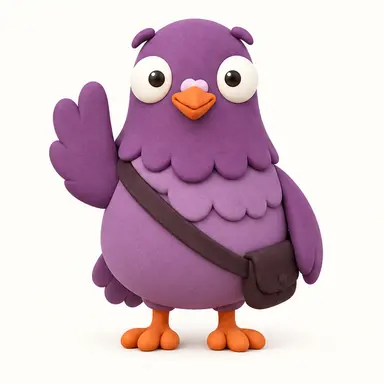 Purple Pomba waves hello and blinks